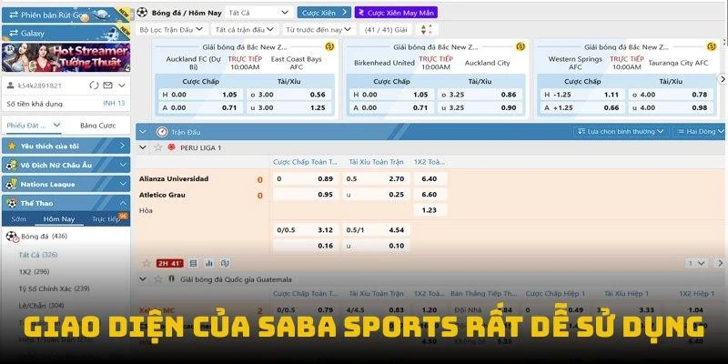Giao diện của saba sports thân thiện và rất dễ sử dụng